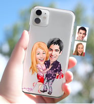 BK Gift Kişiye Özel Sevgililer Karikatürlü iPhone 11 İnce Şeffaf Silikon Telefon Kapağı-2 (Beyaz)