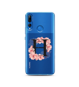 Pembe Çiçekli Harf Tasarım Süper Şeffaf Silikon Telefon Kılıfı Huawei Y9 Prime 2