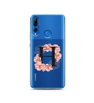 Pembe Çiçekli Harf Tasarım Süper Şeffaf Silikon Telefon Kılıfı Huawei Y9 Prime 2