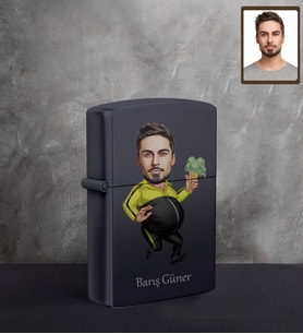 Kişiye Özel Erkek Karikatürlü UV Baskılı Siyah Benzinli Çakmak Bay-12