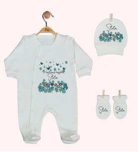Pia Baby Gl 1943-01 İsme Özel Üçlü Tulum Set