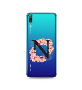 Pembe Çiçekli Harf Tasarım Süper Şeffaf Silikon Telefon Kılıfı Huawei Y7 Prime 2