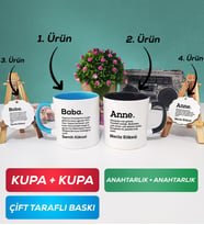 İkili Mavi Siyah Kişiye Özel Baba ve Anne Kupa Bardak Anahtarlık Hediye Seti