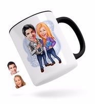 BK Gift Kişiye Özel Sevgililer Karikatürlü Siyah Kupa Bardak-50
