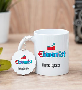 Ekonomist Beyaz Kupa Bardak Ve Anahtarlık Set
