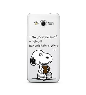 Snoopy Tasarımlı Süper Şeffaf Silikon Telefon Kılıfı Samsung Core 2