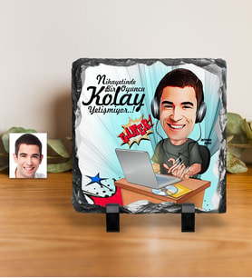 BK Gift Kişiye Özel Bay Gamer Karikatürlü Dekoratif Doğal Taş  1