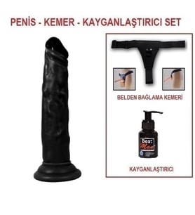 LilituShop 18,5 cm Belden Bağlamalı Realistik Testissiz Siyahi Penis + Kemer + Kayganlaştırıcı
