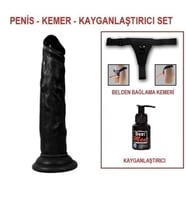 LilituShop 18,5 cm Belden Bağlamalı Realistik Testissiz Siyahi Penis + Kemer + Kayganlaştırıcı