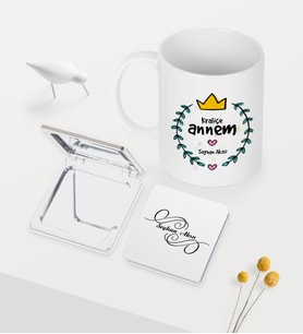 BK Gift Kişiye Özel Kraliçe Annem Beyaz Kupa Ayna Seti (Model 1)