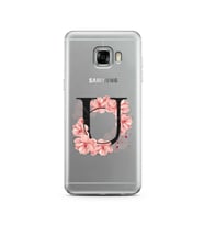 Pembe Çiçekli Harf Tasarım Süper Şeffaf Silikon Telefon Kılıfı Samsung C5   U-Ha