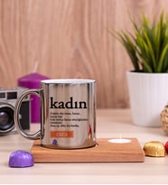 Kadın Kelime Anlamı Ahşap Altlıklı Mumlu Silver Kupa Bardak