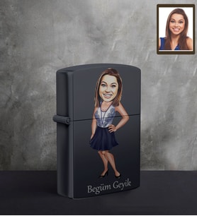 Kişiye Özel Bayan Karikatürlü UV Baskılı Siyah Benzinli Çakmak Model-6