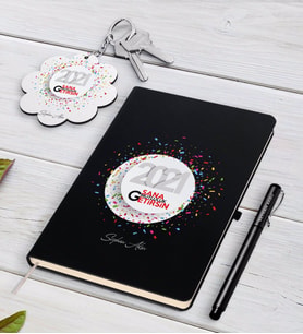 BK Gift Kişiye Özel 2024 Sana Mutluluk Getirsin Siyah Defter Kalem ve Anahtarlık Hediye Seti-1 (Model 1)