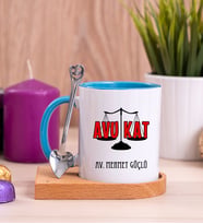 Avukat Ahşap Altlıklı Mavi Kupa Bardak