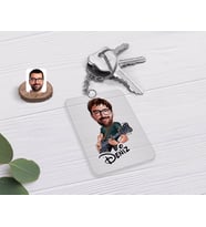 BK Gift Kişiye Özel Erkek Gitarist Karikatürlü Şeffaf Pleksi Anahtarlık (Beyaz)