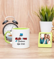 Bilgisayar Öğretmeni Yeşil Kupa Bardak ve Yeşil Mini Fotoğraf Çerçevesi