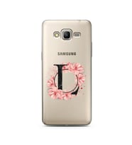 Pembe Çiçekli Harf Tasarım Süper Şeffaf Silikon Telefon Kılıfı Samsung Grand Pri