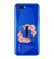Pembe Çiçekli Harf Tasarım Süper Şeffaf Silikon Telefon Kılıfı Oppo Realmi C2 I-