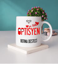 Mesajlı Optisyen Tasarımlı Kişiye Özel Optisyen Kupa Bardak ve Taş Bardak Altlığı Hediye Seti