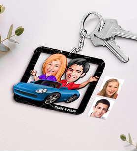 BK Gift Kişiye Özel İsimli Sevgililer Karikatürlü Ahşap Anahtarlık-52 (Beyaz)