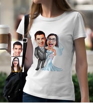 BK Gift Kişiye Özel Evleniyoruz Karikatür Beyaz Bayan Tişört  5