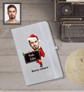 Kişiye Özel Yılbaşı Erkek Karikatürlü Gri Defter Model-3