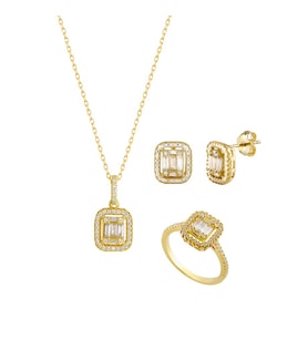 Baget Taşlı Sarı Gümüş Set