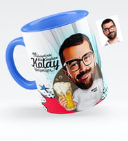 BK Gift Kişiye Özel Şerefe Karikatürlü Mavi Kupa Bardak  1