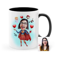 BK Gift Kişiye Özel Süper Anne Karikatür Siyah Kupa Bardak