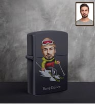 Kişiye Özel Sporcu Karikatürlü UV Baskılı Siyah Benzinli Çakmak Bay-2