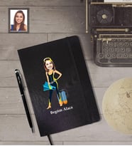 Kişiye Özel Dalgıç Karikatürlü Siyah Defter Kalem Hediye Seti   Bayan-1