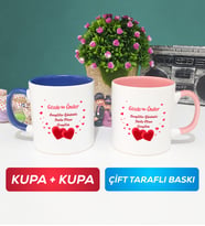 İkili Sevgiliye Sevgililer Günü Hediyesi 6 Kupa Bardak Lacivert Pembe