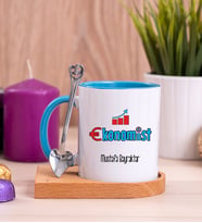 Ekonomist Ahşap Altlıklı Mavi Kupa Bardak