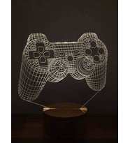 3 Boyutlu Joystick Led Masa Lambası Hediye Gece Lambası Ahşap Taban 7 Farklı Işık Renkli