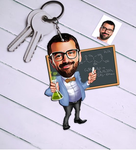 BK Gift Kişiye Özel Bay Kimya Öğretmeni Karikatür Anahtarlık  1