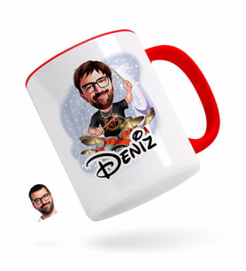 BK Gift Kişiye Özel Erkek Baterist Karikatürlü Kırmızı Kupa Bardak