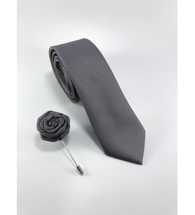 PİERRONİ DÜZ ARMÜR DESEN YAKA İĞNELİ SET KRAVAT GRİ
