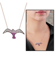 Pembe Zirkon Taşlı Martı Tasarım 925 Ayar Gümüş Bayan Kolye