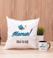 Memur Kare Yastık ve Siyah Kupa Bardak