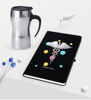 BK Gift Kişiye Özel Tıp Sembolü Temalı Siyah Defter ve Termos Mug Seti (Model 1)
