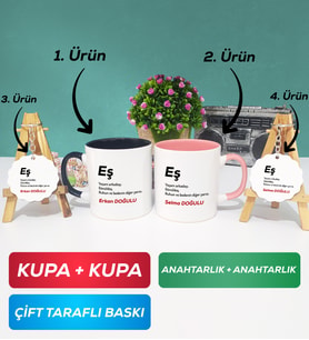 İkili Siyah Pembe Eş Kupa Bardak Anahtarlık