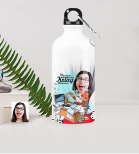 BK Gift Kişiye Özel Bayan Bankacı Karikatürlü Metal Suluk 500 Ml 1