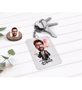 BK Gift Kişiye Özel Erkek Doğum Günü Karikatürlü Şeffaf Pleksi Anahtarlık-3 (Beyaz)