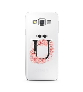 Pembe Çiçekli Harf Tasarım Süper Şeffaf Silikon Telefon Kılıfı Samsung A3 (2015)