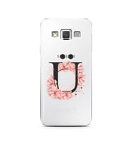 Pembe Çiçekli Harf Tasarım Süper Şeffaf Silikon Telefon Kılıfı Samsung A3 (2015)