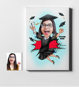 BK Gift Kişiye Özel Mezuniyet Bayan Karikatür Kanvas Tablo 50x70cm 1