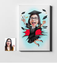 BK Gift Kişiye Özel Mezuniyet Bayan Karikatür Kanvas Tablo 50x70cm 1