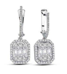 Modern Tasarım 1.50 Ct Baget Kare Tektaş Küpe (Beyaz)