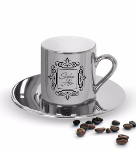 BK Gift Kişiye Özel İsimli Aynalı Gümüş Türk Kahvesi Fincanı-1 (Beyaz)